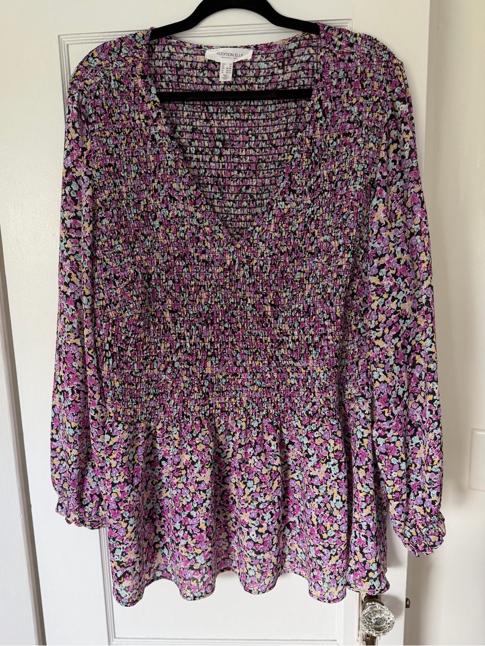 Addition Elle Floral Smocked Chiffon Long Sleeve